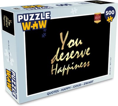 Puzzel Quotes - Happy - Goud - Zwart - Legpuzzel - Puzzel 500 stukjes
