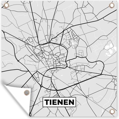 Tuin poster Stadskaart – Zwart Wit - Kaart – Tienen – België – Plattegrond - 200x200 cm - Tuindoek