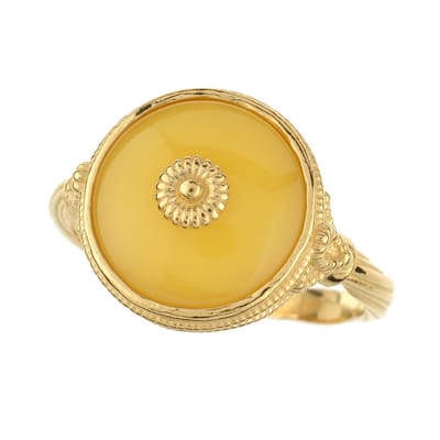 Cavill - Ring 925 Sterling Zilver - 18K Goud Verguld - Baltische Barnsteen 2,375 ct Rond Cabochon - Handgemaakt Filigraan Design