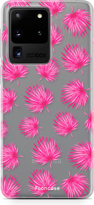 Fooncase Hoesje Geschikt voor Samsung Galaxy S20 Ultra - Shockproof Case - Back Cover / Soft Case - Pink leaves / Roze bladeren