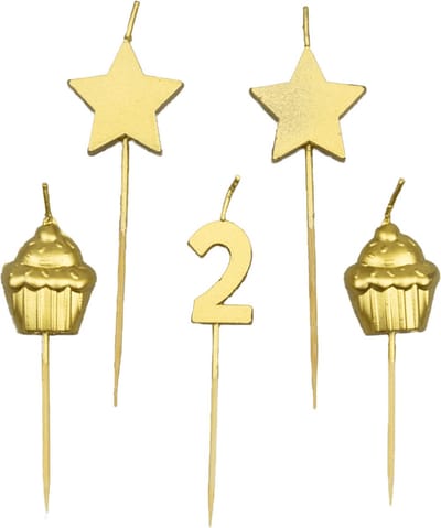 Verjaardag taartkaarsjes 2 jaar goudkleurig.