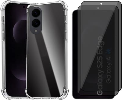 Hoesje geschikt voor Samsung Galaxy S25 Edge - 2x Privacy Screenprotector Volledig Dekkend Glas - Shockproof Transparant