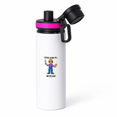 Hacebo® - Later word ik metselaar waterfles met draaidop roze - Bouwvakker - Baby's - cadeau voor een baby - cadeau voor een peuter - kraamcadeau - bouwvakker - timmerman - werken in de bouw - stukadoor - water fles - 850ML