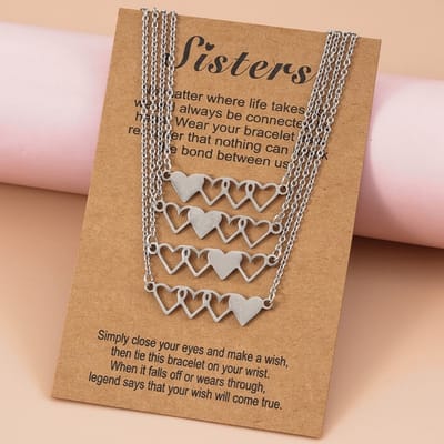 Bixorp Friends BFF Ketting voor 4 met Zilverkleurige Hartjes - Vriendschapsketting Meisjes - Best Friends Ketting Vriendschap Cadeau voor Vier
