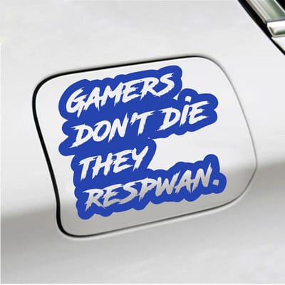 Bumpersticker - Gamers Dont Die They Respawn - 12,6 X 14,8 - Blauw