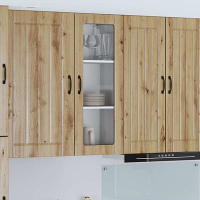 vidaXL - Wandglas - Kasten - LUCCA - Artisanaal - eiken - 40 - x - 31 - x - 100 - cm