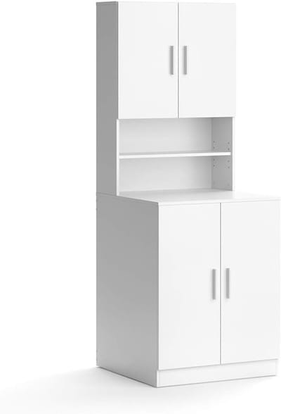 Witte Wasmachinekast voor Badkamer - Hoge Kast en Badkamerrek met Verstelbare Planken