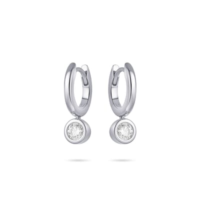 Gisser Jewels - Oorringen KC1032 - gerhodineerd sterling zilver - met zirconia stenen - 13.5 mm + 5 mm bedel