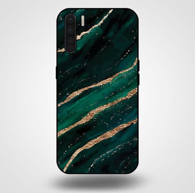 Smartphonica Telefoonhoesje voor OPPO A91 met marmer opdruk - TPU backcover case marble design - Groen Goud geschikt voor Oppo A91