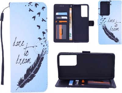 LuxeBass Boekhoesje met print geschikt voor Samsung Galaxy S21 Ultra - Love To Dream - telefoonhoes - gsm hoes - telefoonhoesjes
