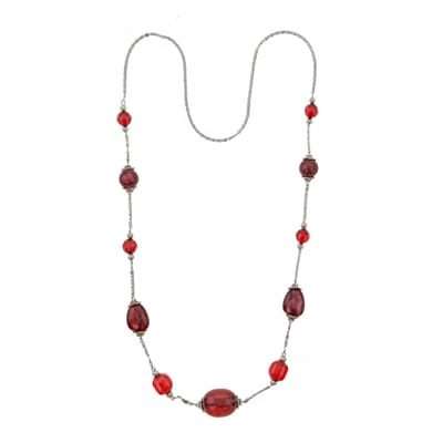 Behave Lange ketting - Zilver kleur met rode kralen 110 cm