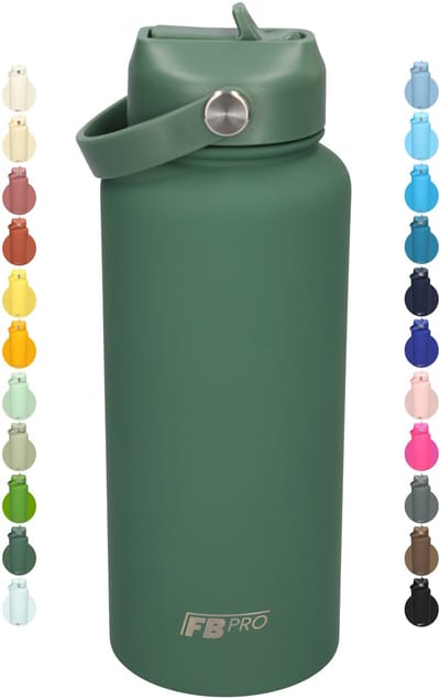 Thermos waterfles 1 liter - Isolerende Waterfles / Thermosfles met Draaibare Drinktuit - Houdt Koud Drinken Écht KOUD - Moss Green - Drinkfles voor Volwassenen met Handvat - Donkergroen - Groen