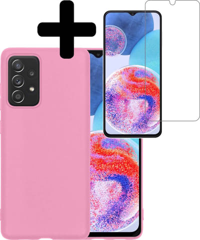 Hoesje - Met Screenprotector - Geschikt voor Samsung Galaxy A23 - Sterk & Shockproof - Back Cover - Siliconen Case - Telefoon Hoes - Telefoonhoesjes - Lichtroze
