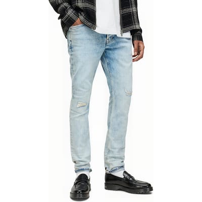AllSaints Cigarette Damaged Light Indigo Maat: W28L32 | Slim Jeans Outlet | Heren | Blauw
