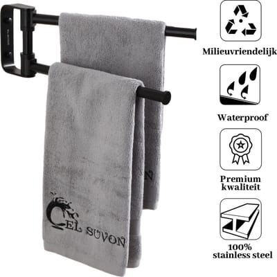 El suvon® Handdoekrek -  Handdoekrek Badkamer - 2-armig Handdoekstang - Handdoekrek zwart - Hangende Wand Theedoek