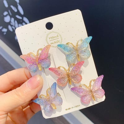 5 STKS Schattige Vlinder Kinder Haarclip, Macaron Kleurverloop Haaraccessoire, Prinses Stijl Zoet Haaraccessoire Voor Meisjes white