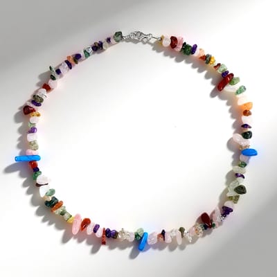 Cavill - Zilveren Halsketting 925 Sterling Gerhodineerd - Mosagaat 32.4 ct & Aventurijn 24.7 ct - Handgevlochten 45 cm