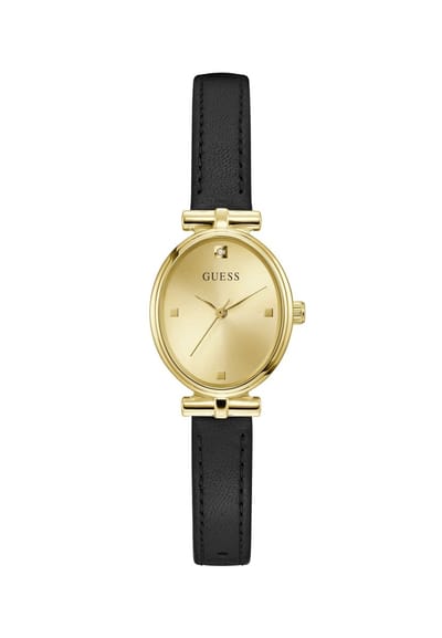 Guess Ruby Quartz Analoog Horloge Zwart Kast Gemaakt Van 100% Roestvrij Staal En Een Armband Van 100% Echt Leer 24 GW1029L2