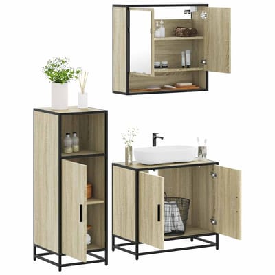 vidaXL - 3-delige - Badkamermeubelset - bewerkt - hout - sonoma - eikenkleurig