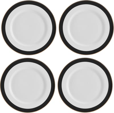 Mikasa - Dinerborden - Luxe Deco - China - Zwart Wit Goud - Set van 4 - 27.5cm