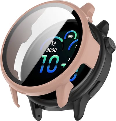 Stravo Hard case hoesje met screen protector glas - geschikt voor de Garmin Vivoactive 6 - Full Cover Hard Case / Beschermend Hoesje - Roze