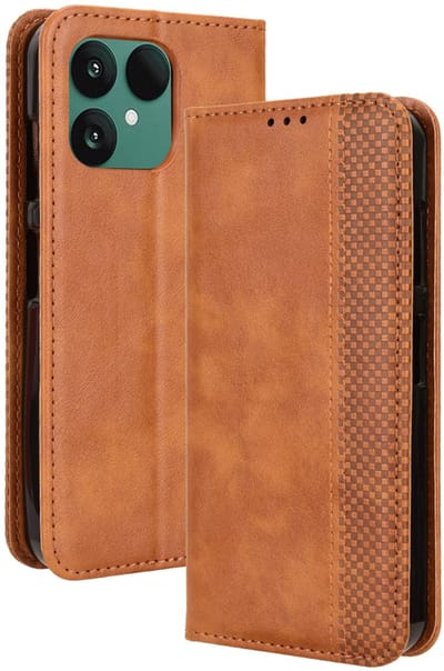 Telestore - Telefoonhoesje geschikt voor de Fairphone 6 / Fairphone 6+ - book-case agenda wallet hoesje - retro bruin ruit