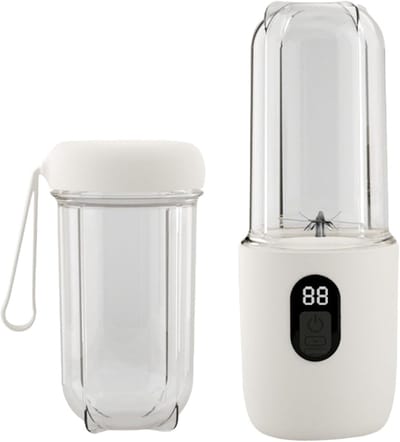 Draagbare blender - smoothie blender to go voor shakes en vers fruit - 16 messen, USB oplaadbaar - wit - 8,5 x 8,5 x 28,5 cm - ABS voor thuis, werk en onderweg