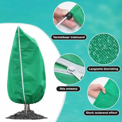 Planten en bomen hoes bescherming groen - Winter - Sneeuw - Hagel - 60 x 80 cm - Vliesdoek met rits- Bescherming - Warm - Plantendoek - Plantenzak - Struik - Boom - Tuin - UV straling - Zak - Doek - Bedekking - Afdekhoes - Winterhoes - Anti-forst