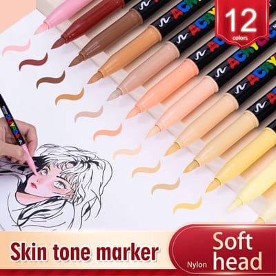 12 Couleurs 0,7 mm/Pointe Pinceau Ton de Peau Collection de Marqueurs Peinture Acrylique pour BoisVerreTissuRochers Peinture Marqueurs Peinture Utilisation Pratique beige