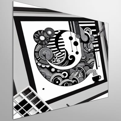 Modern zwart wit schilderij | Monochrome meesterwerk: hedendaagse kunst in zwart en wit schittering | Kunst - 100x100 centimeter op Dibond | Foto op Dibond