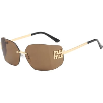 Lunettes de soleil sans monture métalliques de luxe pour femmes Lunettes de soleil décoratives vintage de haute qualité Lunettes de soleil surdimensionnées pour le voyage et la plage Protection solaire