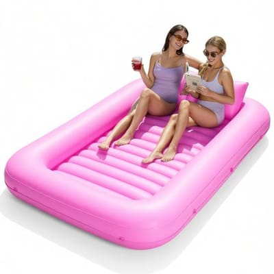 Opblaasbaar zonnebed, drijvend loungebed, luchtmatras voor volwassenen, voor zwembad, 215,9 x 144,8 cm (roze)