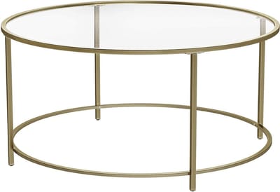MIRA Home - Salontafel rond - Klassiek - Salontafel glas - Elegant - Doorzichtig - Metaal - Goud - 45x15x10