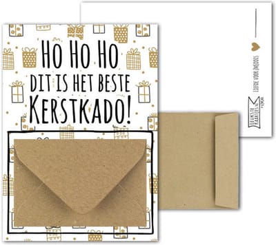 Geldkaart met mini Envelopje -> Kerst - No: 15 (HoHoHo dit is het Beste KerstKado - Kadootjes, goudkleurig, zwart) - LeuksteKaartjes.nl by xMar