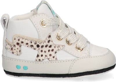 BunniesJR 223125-401 Meisjes Babysneakertjes - Wit/Print - Leer - Veters