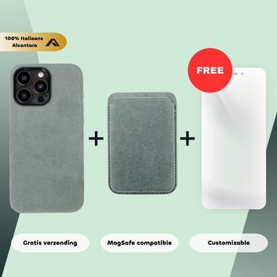 iPhone 16 Pro Max – Alcantara Case + MagSafe Wallet + Gratis Screenprotector | Nardo Grey