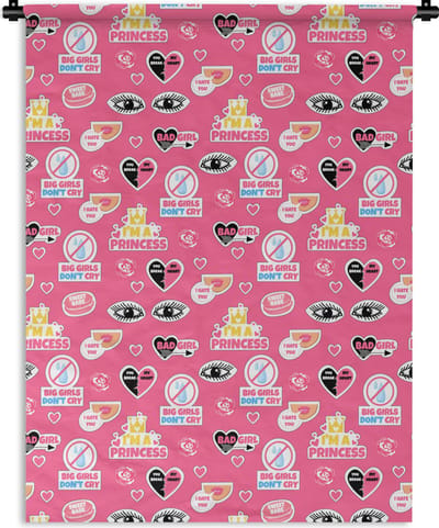 Wandkleed - Wanddoek - Meisjes - Roze - Prinses - Patroon - 150x200 cm - Wandtapijt