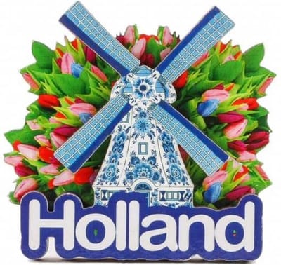 Magneet 2D MDF Bos Tulpen Met Molen - Souvenir