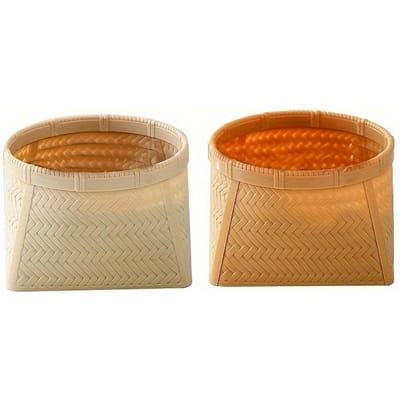 2 Pièces Panier de Rangement de Bureau Imitation Rotin Panier à Fruits Secs Panier de Rangement pour Clés de Salon Panier de Rangement pour Cosmétiques et Bijoux de Chambre Khaki + Beige beige