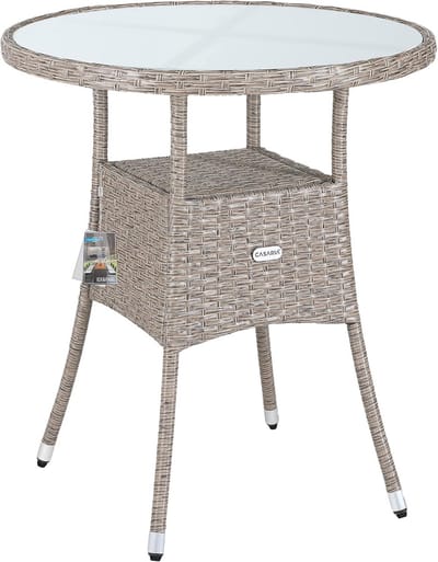 Ronde Weerbestendige Tuintafel van Polyrotan met Melkglas - 60x74cm Buiten, Balkon, Terras Bijzettafel