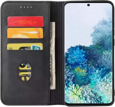 Smartphonica Samsung Galaxy S20 Plus kunstleren hoesje met magnetische sluiting en pashouders book case - zwart geschikt voor Samsung Galaxy S20 Plus