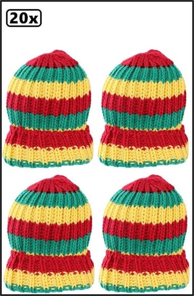 20x Muts gebreid rood/geel/groen