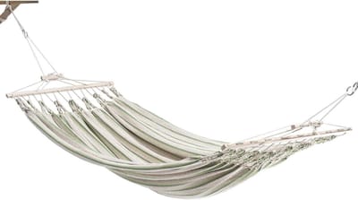 Dubbele Hangmat - Zwevende Hangmat - Ontspannen in de tuin - Scheurbestendig katoen - 350 x 190 cm - Beige-groen