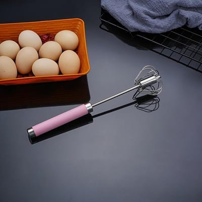 Halfautomatische eierklopper van roestvrij staal - Handaangedreven mixer voor eenvoudig roeren, kloppen en mixen - Essentiële keukenhulpmiddelen 27.5cm roze