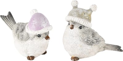 Dekoratief | Vogeltje m/muts 'Jenny', naturel/roze, resina, 6x10x9cm, set van 2 stuks | A245491