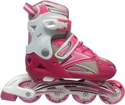 Rolschaatsen Kinderen - Inline Skates - Buiten Sporten - Verstelbaar In 4 Maten - 72mm Wielen - Roze Wit
