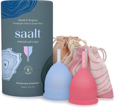 Saalt Cup Duo Pack Menstruatiecup Set - 2 Herbruikbare Menstruatiecups van Medisch Siliconen - Tot 12 Uur Bescherming - Duurzaam Alternatief voor Tampons en Maandverband - Roze en Blauw