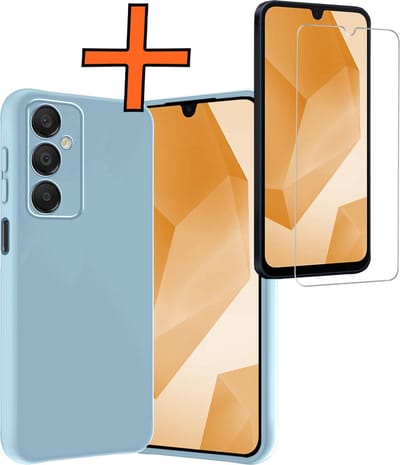 Hoes - Met Screenprotector - Geschikt voor Samsung Galaxy A16 - Sterk & Shockproof - Back Cover - Siliconen Case - Telefoon Hoes - Lichtblauw