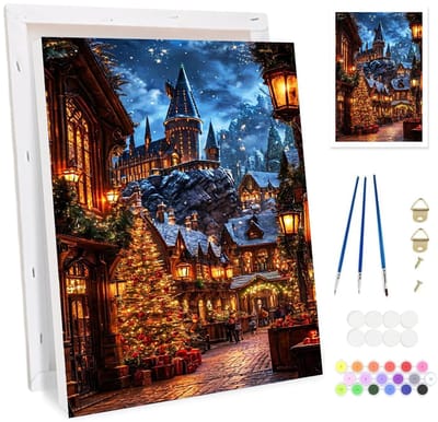 Dailygoods- Schilderen op Nummer - Ingelijste Verfset voor Volwassenen - Kersthuisje - Doe-het-zelf Olieverfschilderij - Acrylverf Kit - Ontspanning en Creativiteit