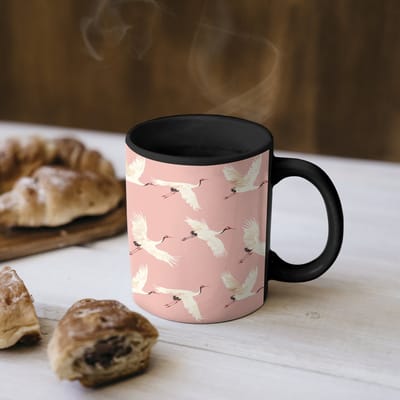 Magische Mok - Foto op Warmte Mokken - Koffiemok - Modern - Kraanvogels - Roze - Magic Mok - Beker - 350 ML - Theemok